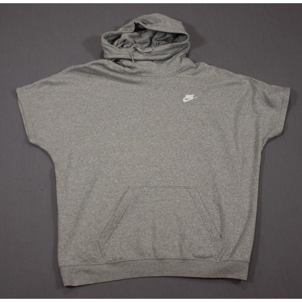 Nike Hoodie Womens XL Short Sleeve Funnel Neck Heather Gray Pullover